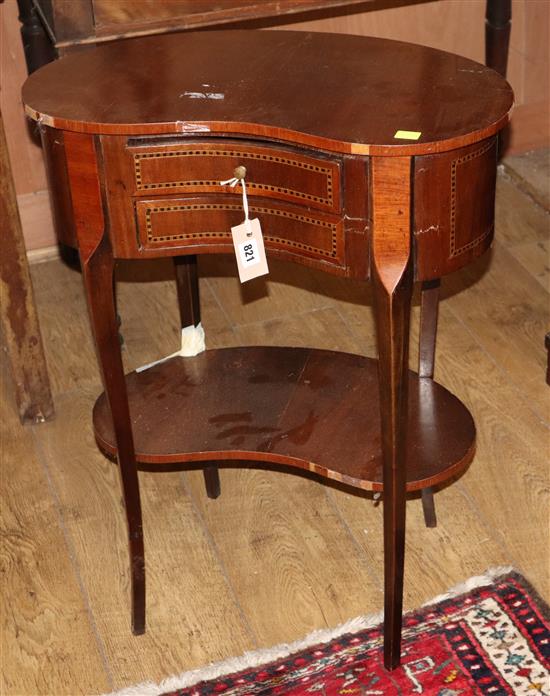 A French style inlaid kidney shaped two drawer side table W.56cm